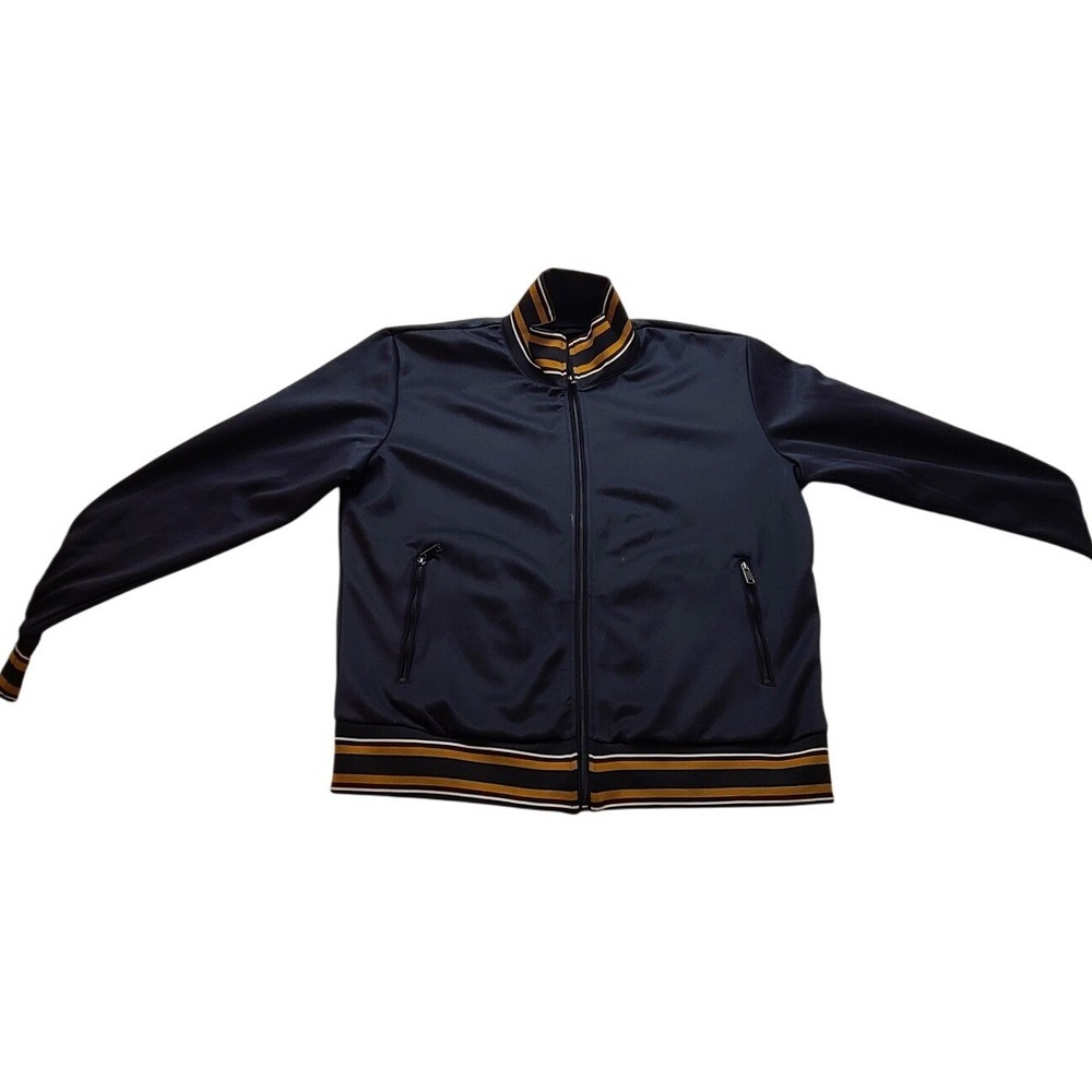 Denim & Flower Ricky Singh Men's XL Navy Blue Striped Trim Bomber Jacket Zip Up